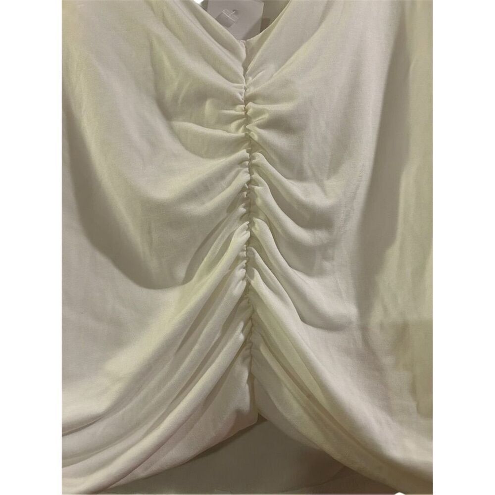 Live in the Moment Women's Ivory Ruched Sleeveless V-Neck Tank Top L - Picture 2 of 7